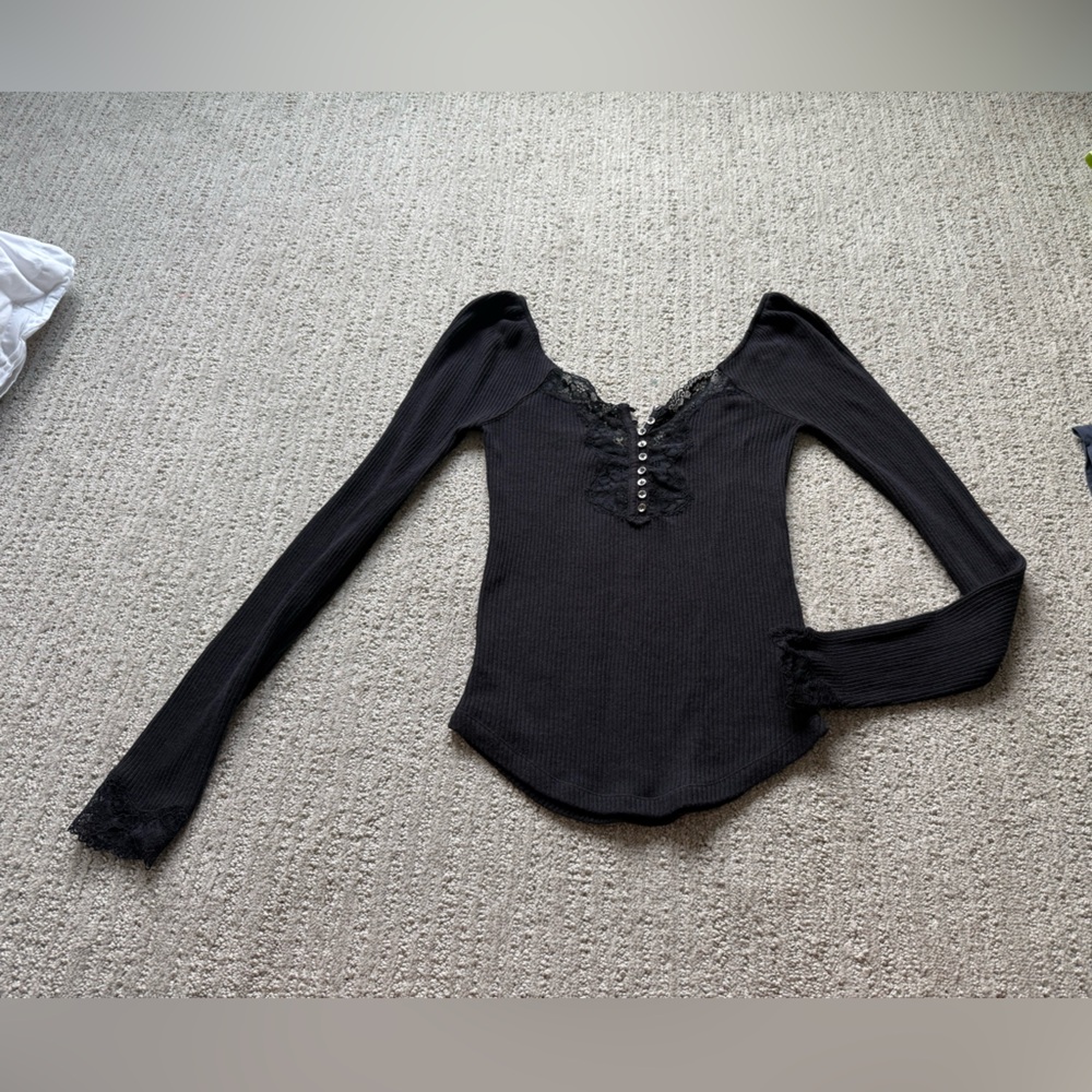 Free People Black Lace Top
